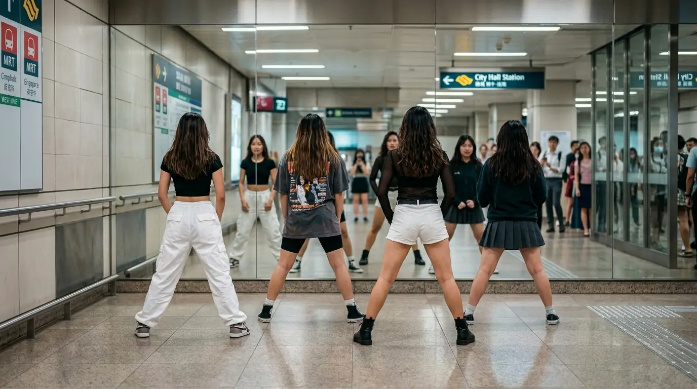 Singapore walkway dancers.